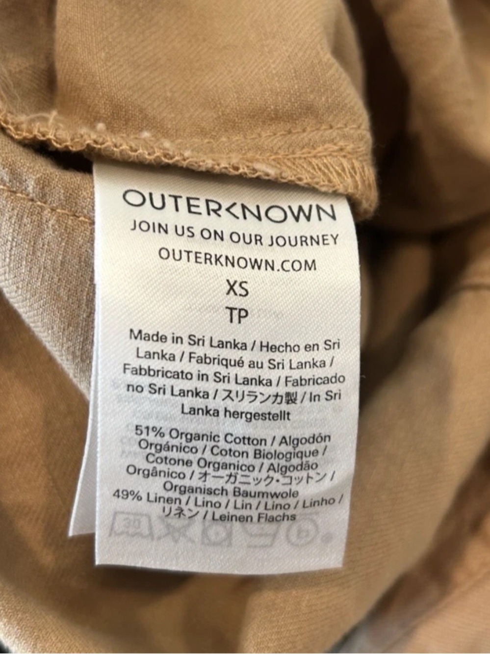 Outerknown S.E.A. Jumpsuit Coverall Organic Cotton & Linen Blend Tan Size XS - Picture 5 of 5